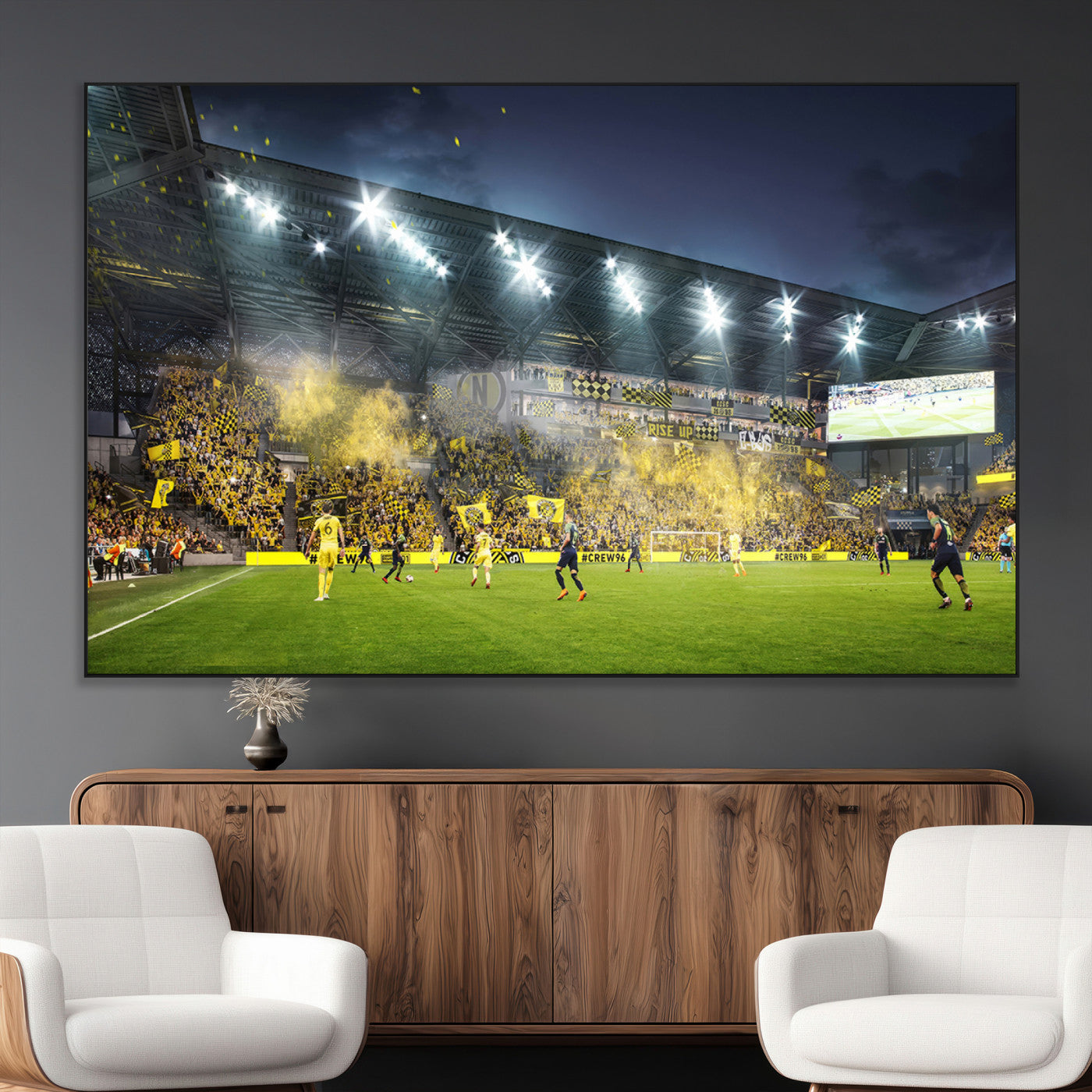 SEG-FC-51X34_Oversize - Columbus Crew Stadium Match Triple Canvas Wall Art - Dynamic MLS Game Scene Canvas Wall Art