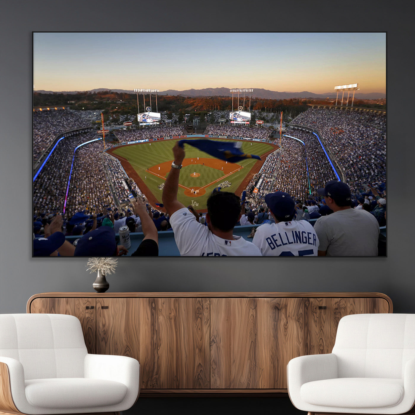 SEG-FC-51X34_Oversize - Dodger Stadium Sunset Game Triple Canvas Wall Art - Los Angeles Dodgers MLB Match