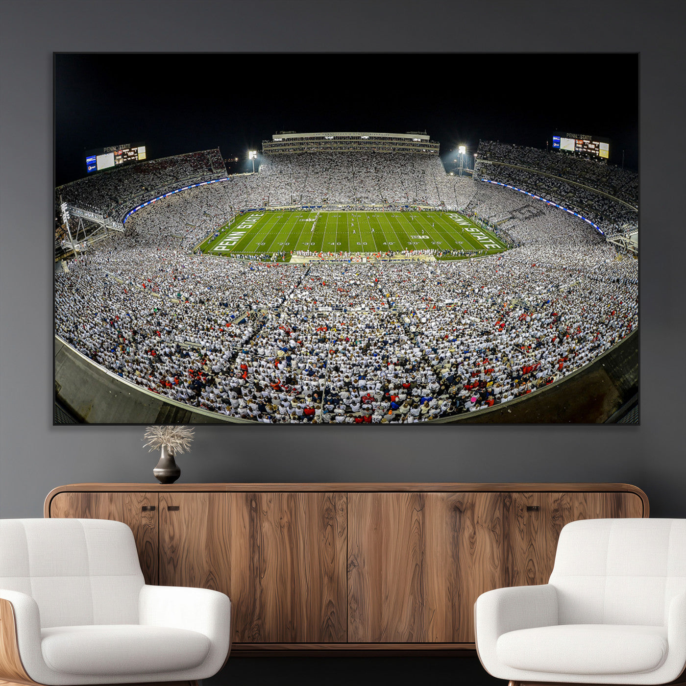 SEG-FC-51X34_Oversize - Beaver Stadium Night Game Triple Canvas Wall Art - Penn State Nittany Lions Football Match
