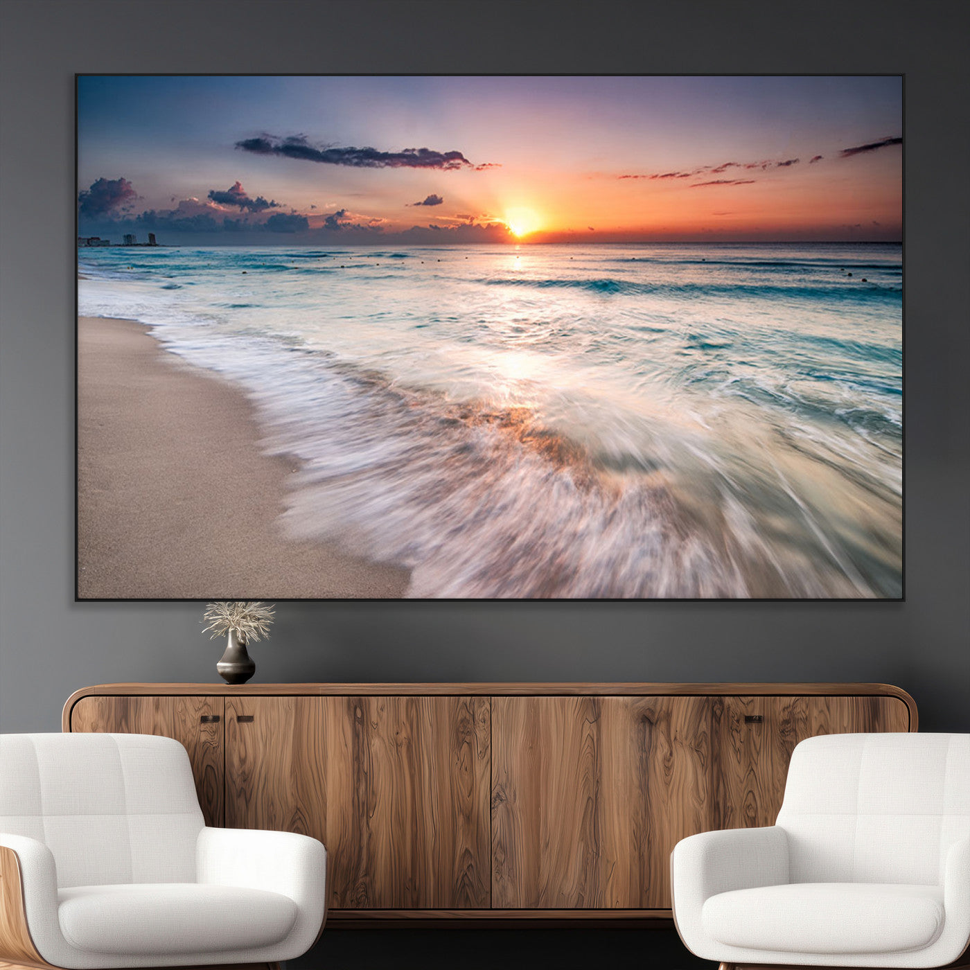 SEG-FC-51X34_Oversize - Sunset Beach Wall Art – Soothing Coastal Landscape, Ready to Hang for Tranquil Home Decor