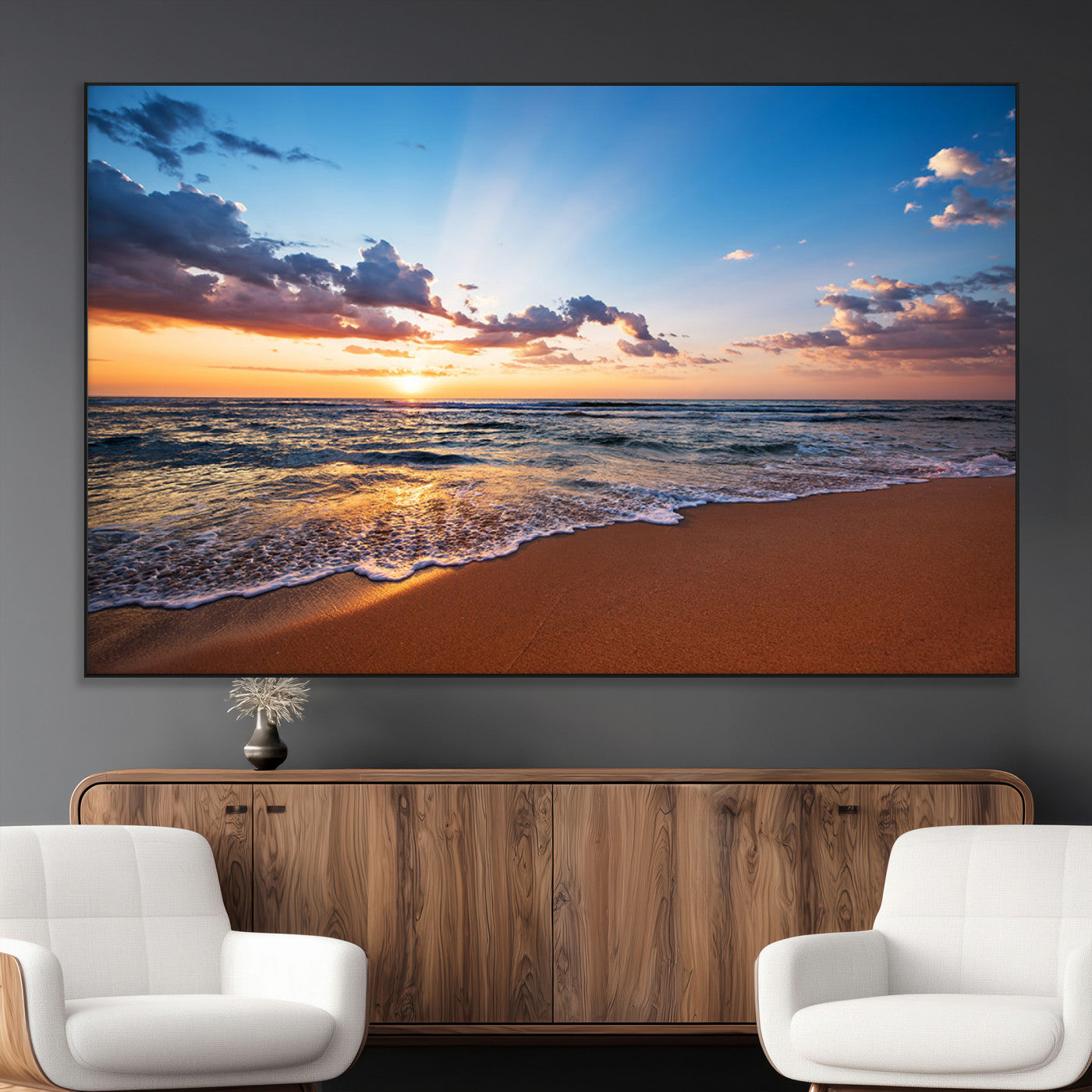 SEG-FC-51X34_Oversize - Golden Hour Beach Sunset Wall Art | Canvas Print | Ready to Hang | Coastal Wall Art for Living Room