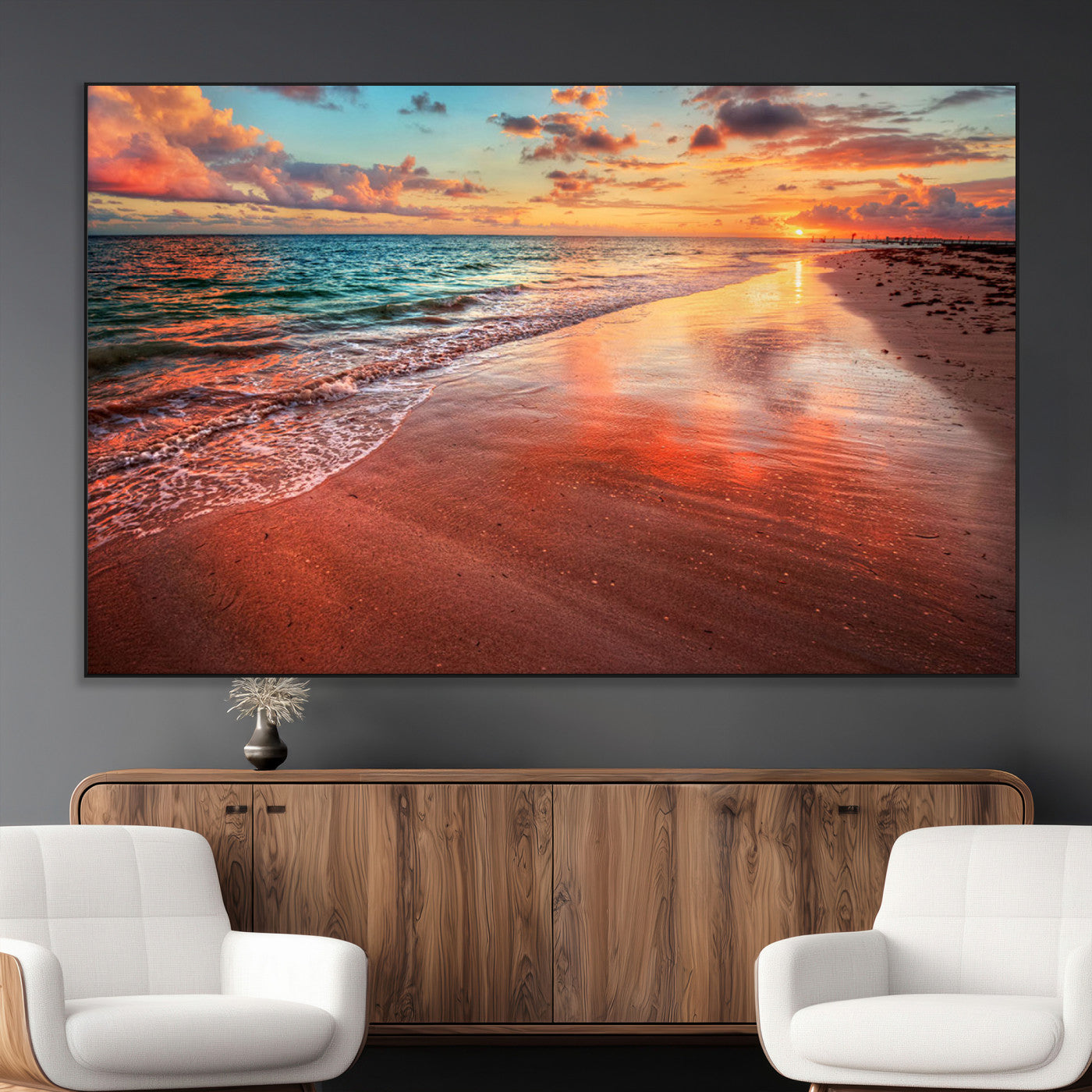 SEG-FC-51X34_Oversize - Sunset Beach Wall Art | Ocean Canvas Print | Coastal Wall Art | Tranquil Sunset Canvas Print