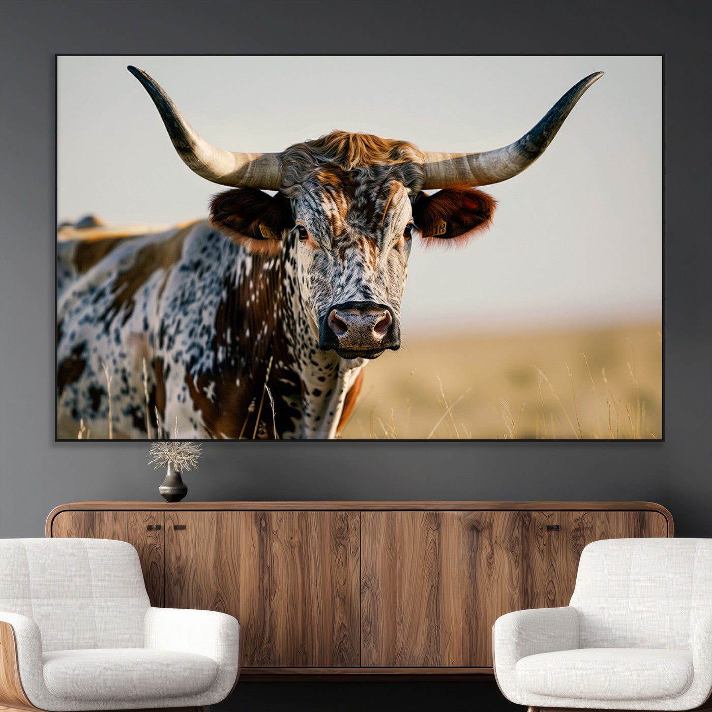 SEG-FC-51X34_Oversize - Texas Bull Longhorn Wall Art Canvas Print for Farm House Wall Decor, Farmhouse Wall Art Print