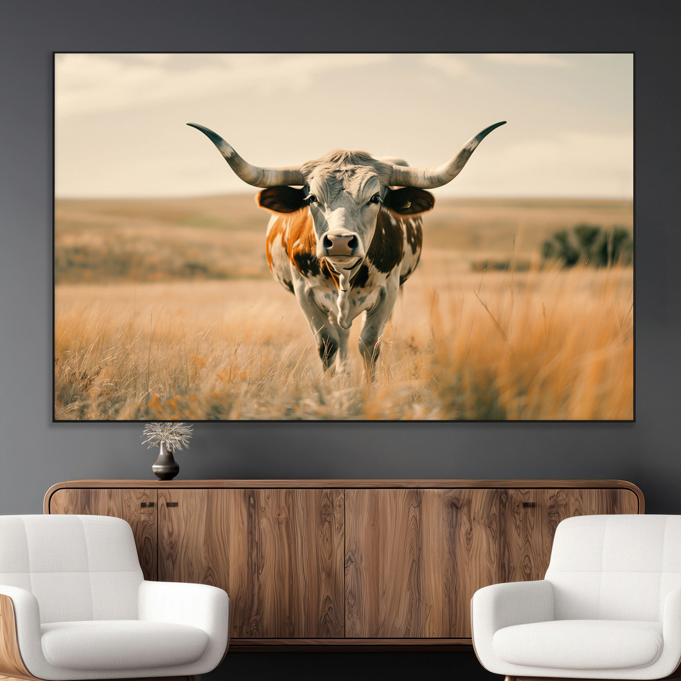 SEG-FC-51X34_Oversize - Texas Cow Wall Art Canvas Print for Farm House Wall Decor, Farmhouse Wall Art Print