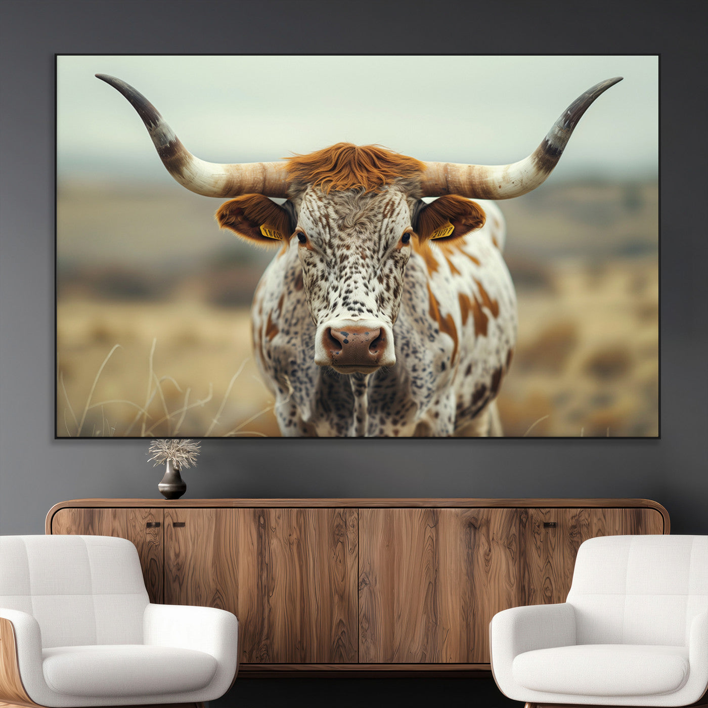 SEG-FC-51X34_Oversize - Texas Cow Longhorn Wall Art Canvas Print for Farm House Wall Decor, Farmhouse Wall Art Print