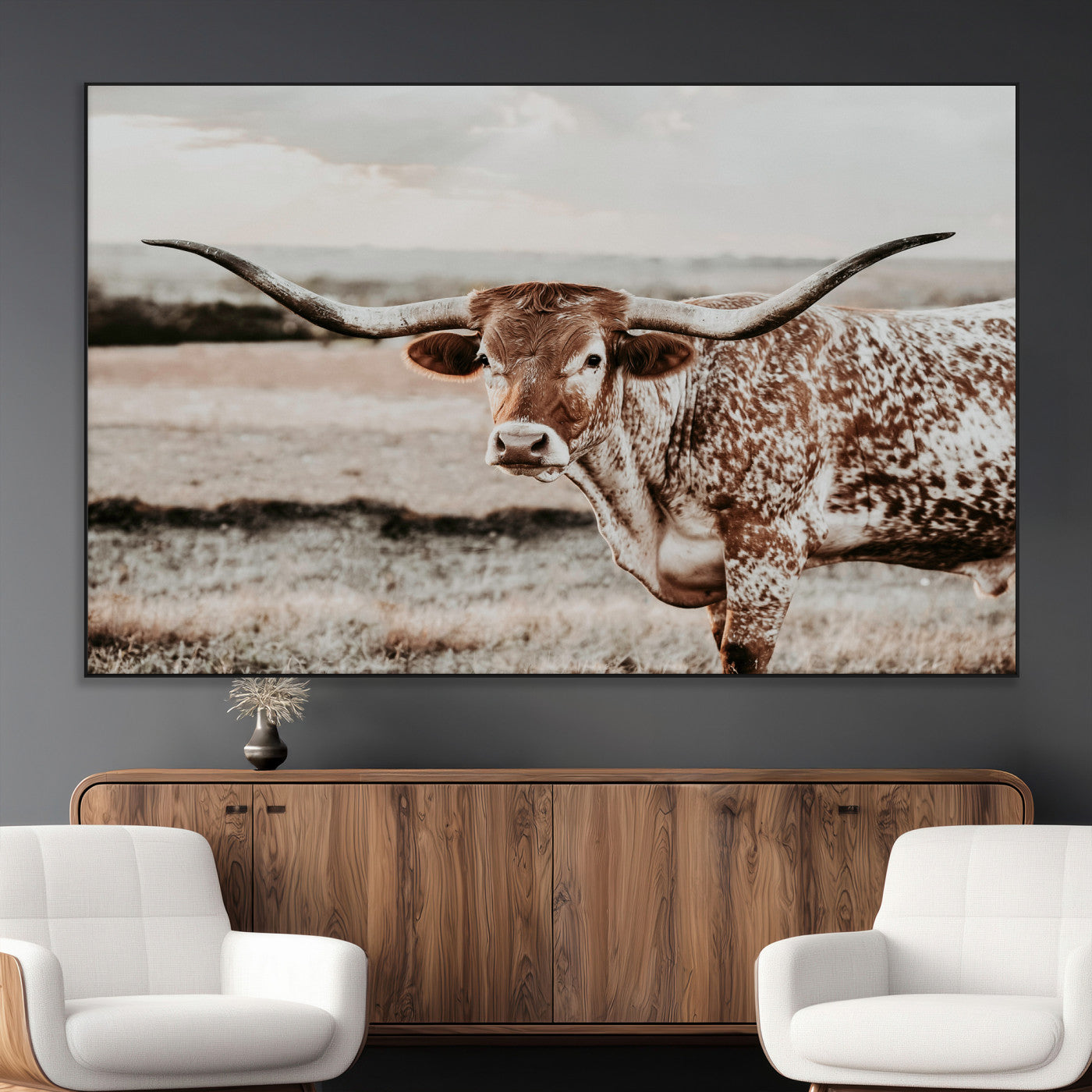 62910-MGV-CV-36X24 - Texas Longhorn Canvas Wall Art Print – Majestic Western Cattle in Rustic Farmhouse Decor – Cowboy Wall Decor