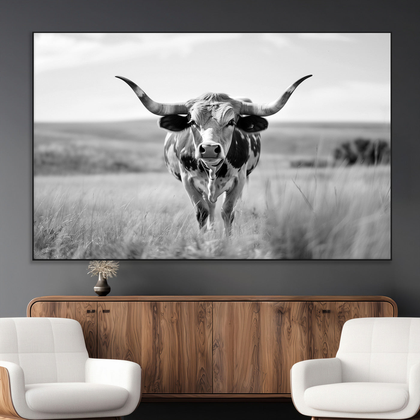 SEG-FC-51X34_Oversize - Texas Cow Longhorn Wall Art Canvas Print for Farm House Wall Decor, Farmhouse Wall Art Print