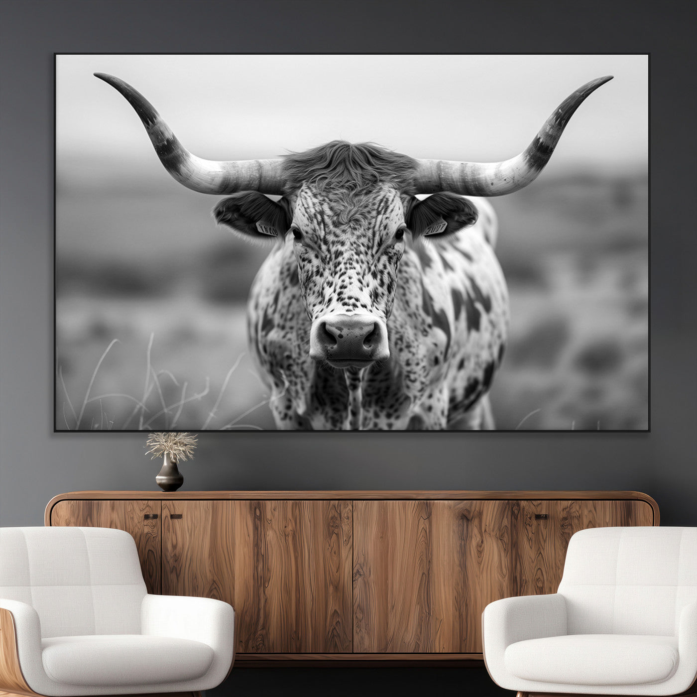 SEG-FC-51X34_Oversize - Texas Cow Longhorn Wall Art Canvas Print for Farm House Wall Decor, Farmhouse Wall Art Print