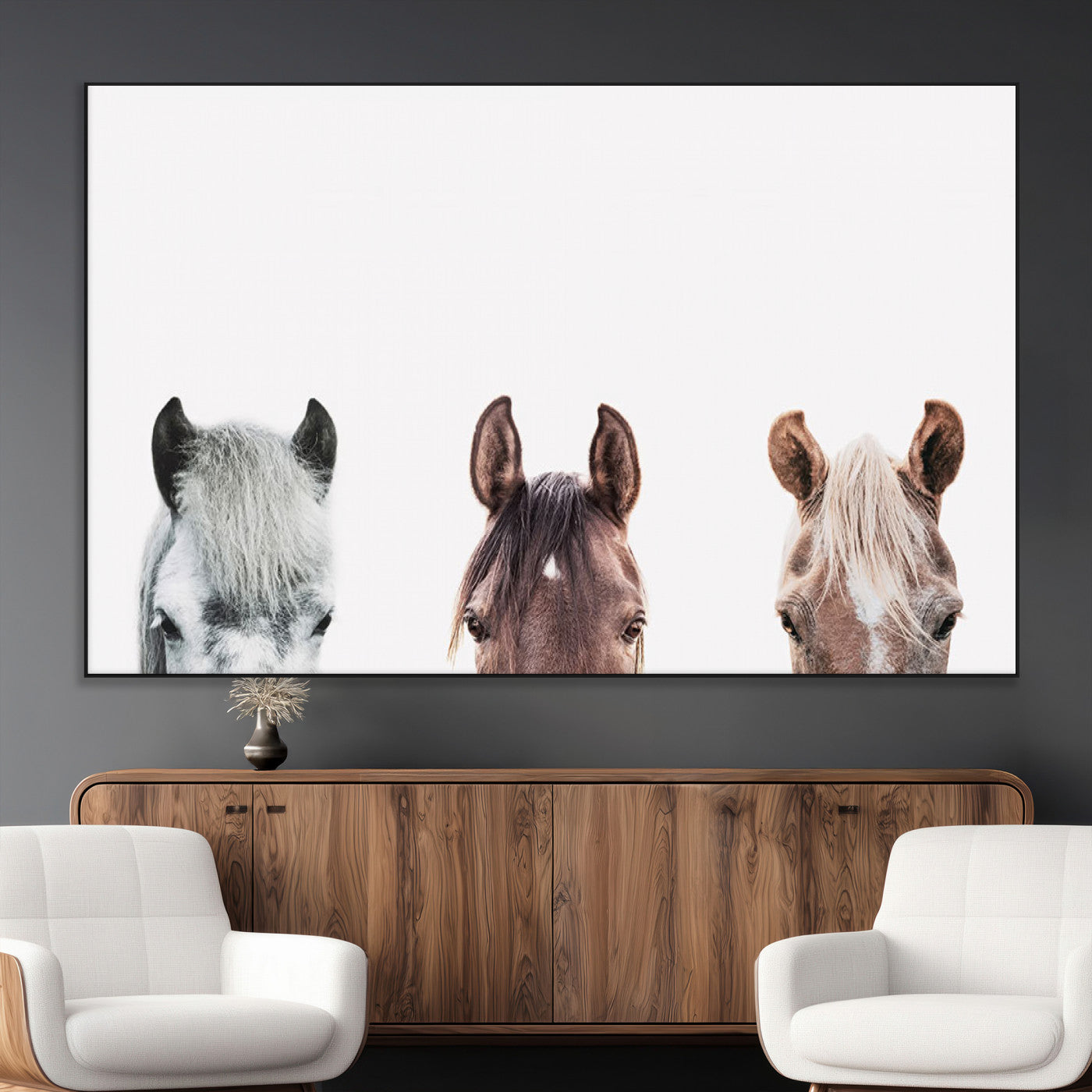 SEG-FC-51X34_Oversize - Horse Wall Art - Minimalist Horse Triptych Wall Art – Modern 3-Panel Giclée Canvas Featuring Horse