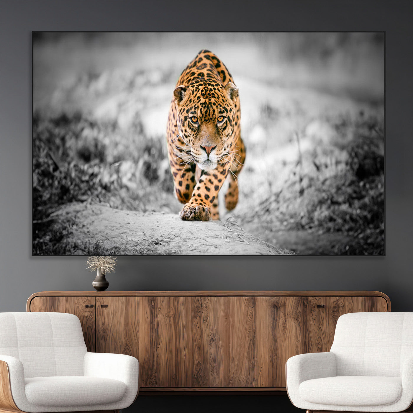 SEG-FC-51X34_Oversize - Jaguar Wall Art Canvas Print - Majestic Big Cat in Focused Pursuit - Ready to Hang