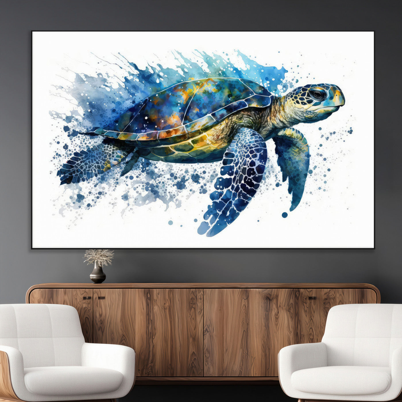 SEG-FC-51X34_Oversize - Watercolor Turtle Wall Art Canvas Print for Decoration