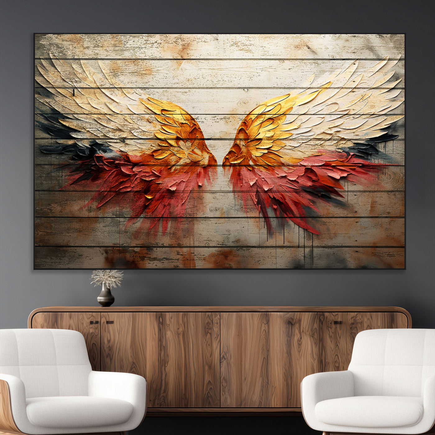 SEG-FC-51X34_Oversize - Abstract Angel Wings Canvas Wall Art – Framed and Ready to Hang Modern Angelic Wings Decor for