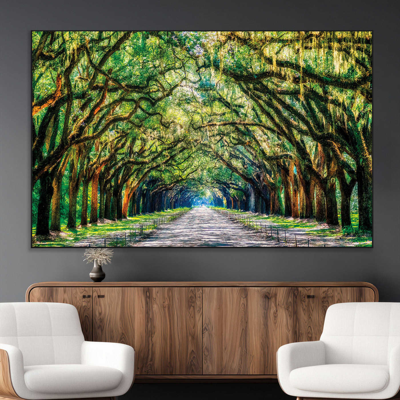 SEG-FC-51X34_Oversize - Serene Tree Tunnel Wall Art Canvas Print – Pathway Under Canopy of Lush Green Trees, Nature-Inspired