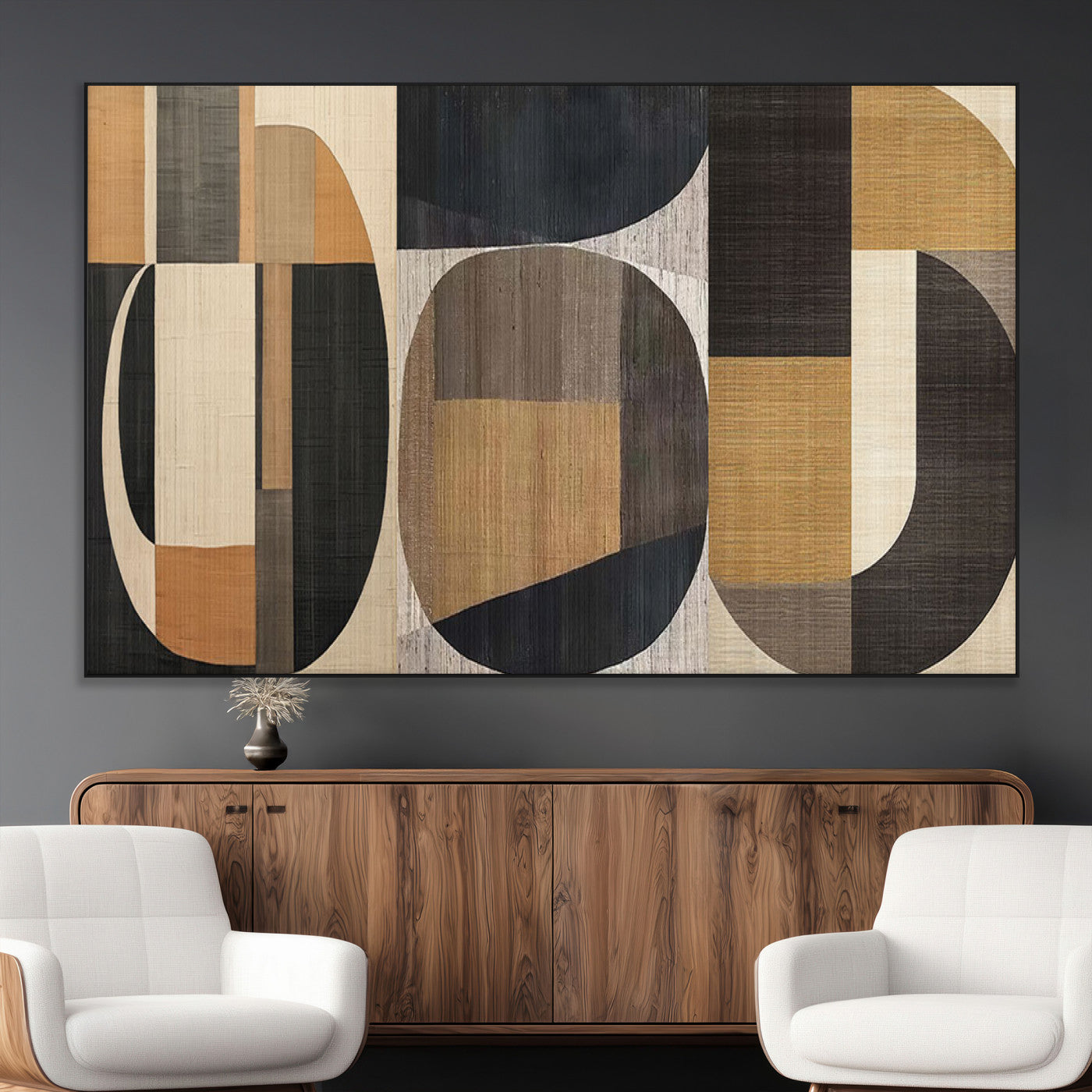 SEG-FC-51X34_Oversize - Modern Brown Wabi Sabi Abstract Wall Art Canvas Print Set, Minimalist Wall Art
