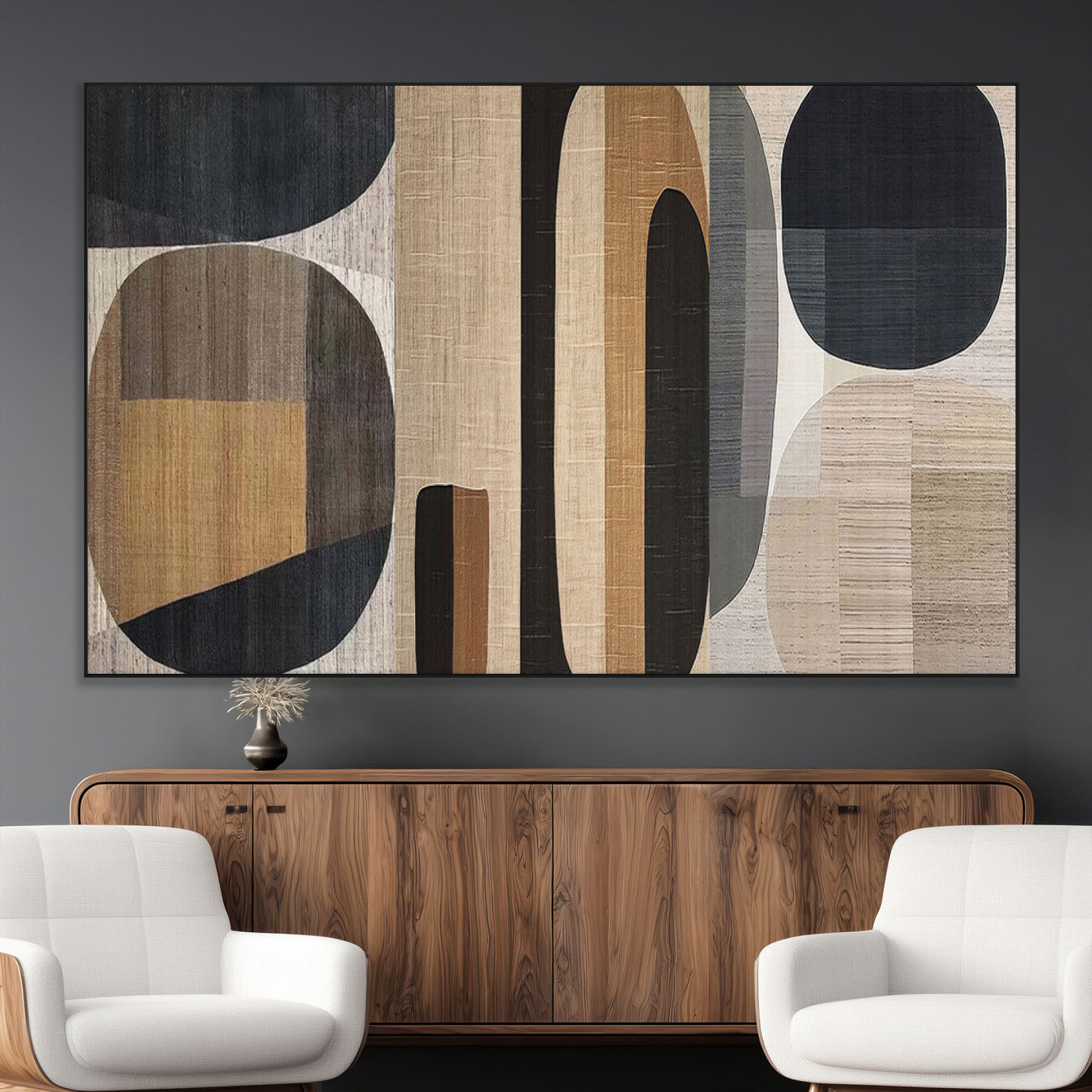 SEG-FC-51X34_Oversize - Abstract Minimalist Canvas Wall Art - Neutral Geometric Modern Boho Decor, Minimalist Brown Wabi