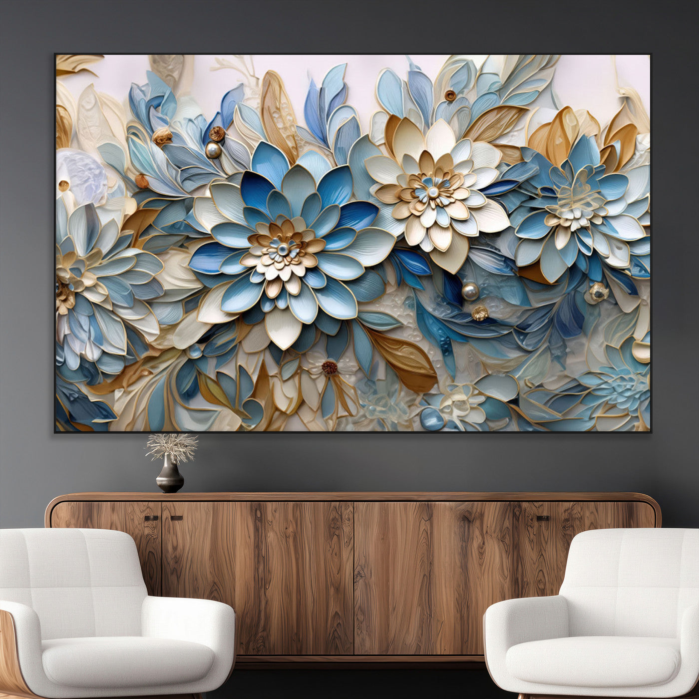 SEG-FC-51X34_Oversize - Blu Abstract Flower Wall Art Canvas Print