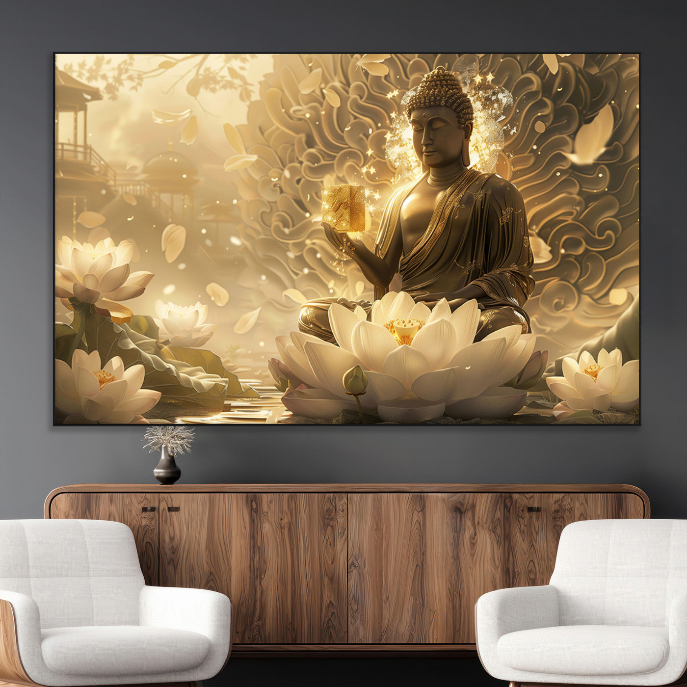 SEG-FC-51X34_Oversize - Golden Buddha Wall Art | Yoga Room Decor and Meditation Room Wall Art | Framed and Ready to Hang