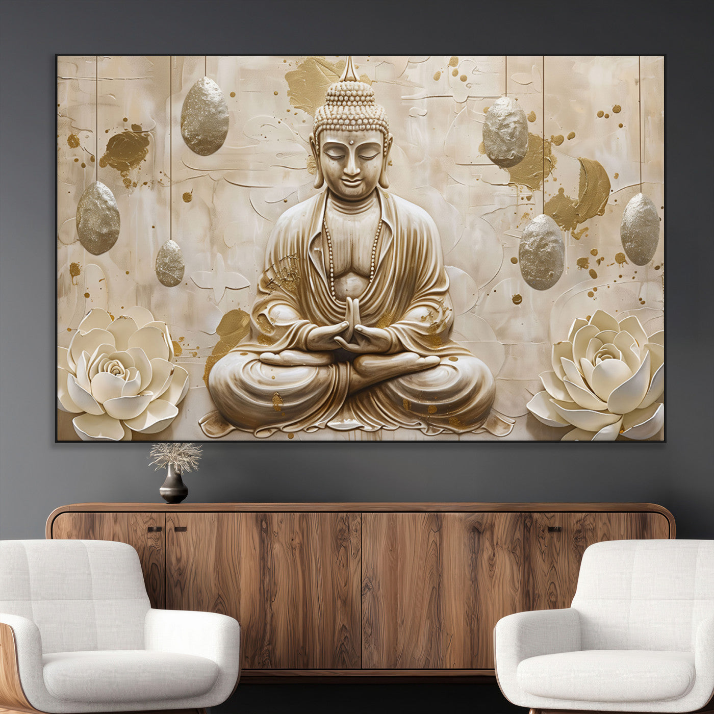 SEG-FC-51X34_Oversize - Serene Buddha Wall Art | Yoga Room Decor and Meditation Wall Art Print | Framed and Ready to Hang