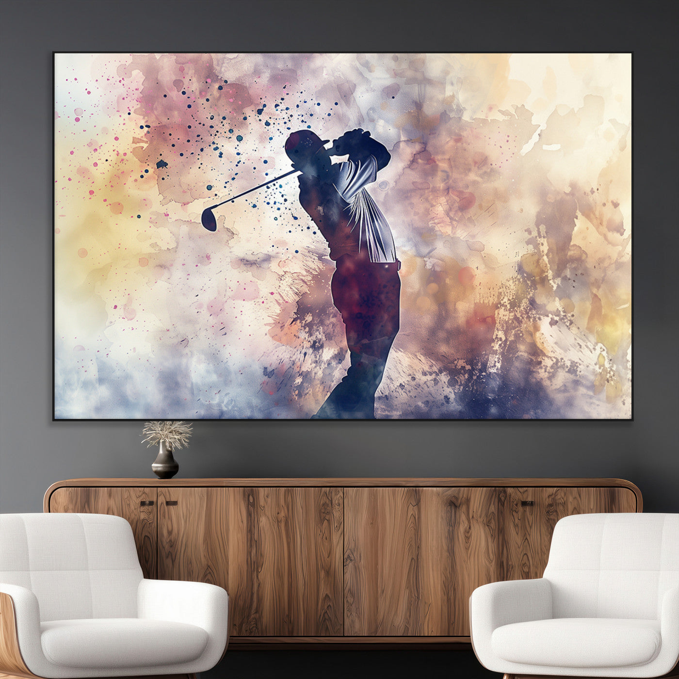 SEG-FC-51X34_Oversize - Abstract Watercolor Golf Player Wall Art Canvas Print