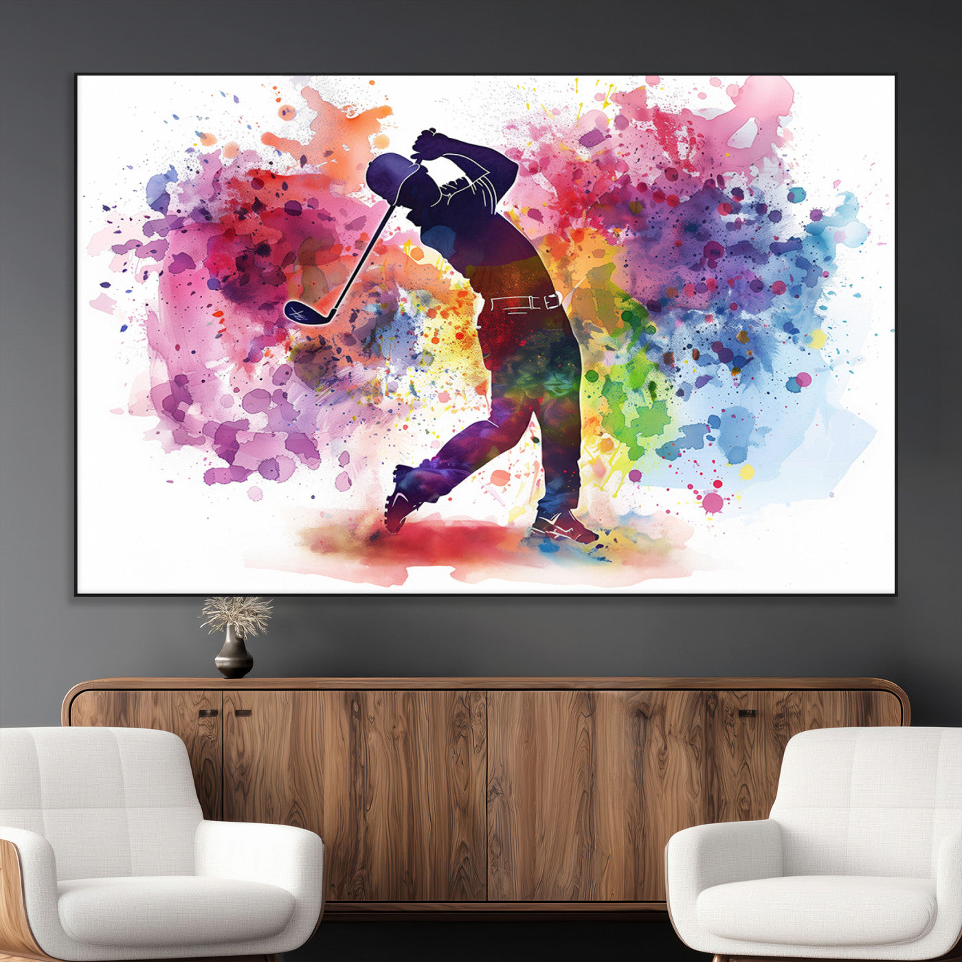 SEG-FC-51X34_Oversize - Colorful Golfer Swing Wall Art Canvas Print - Ready to Hang, Framed Sports Decor