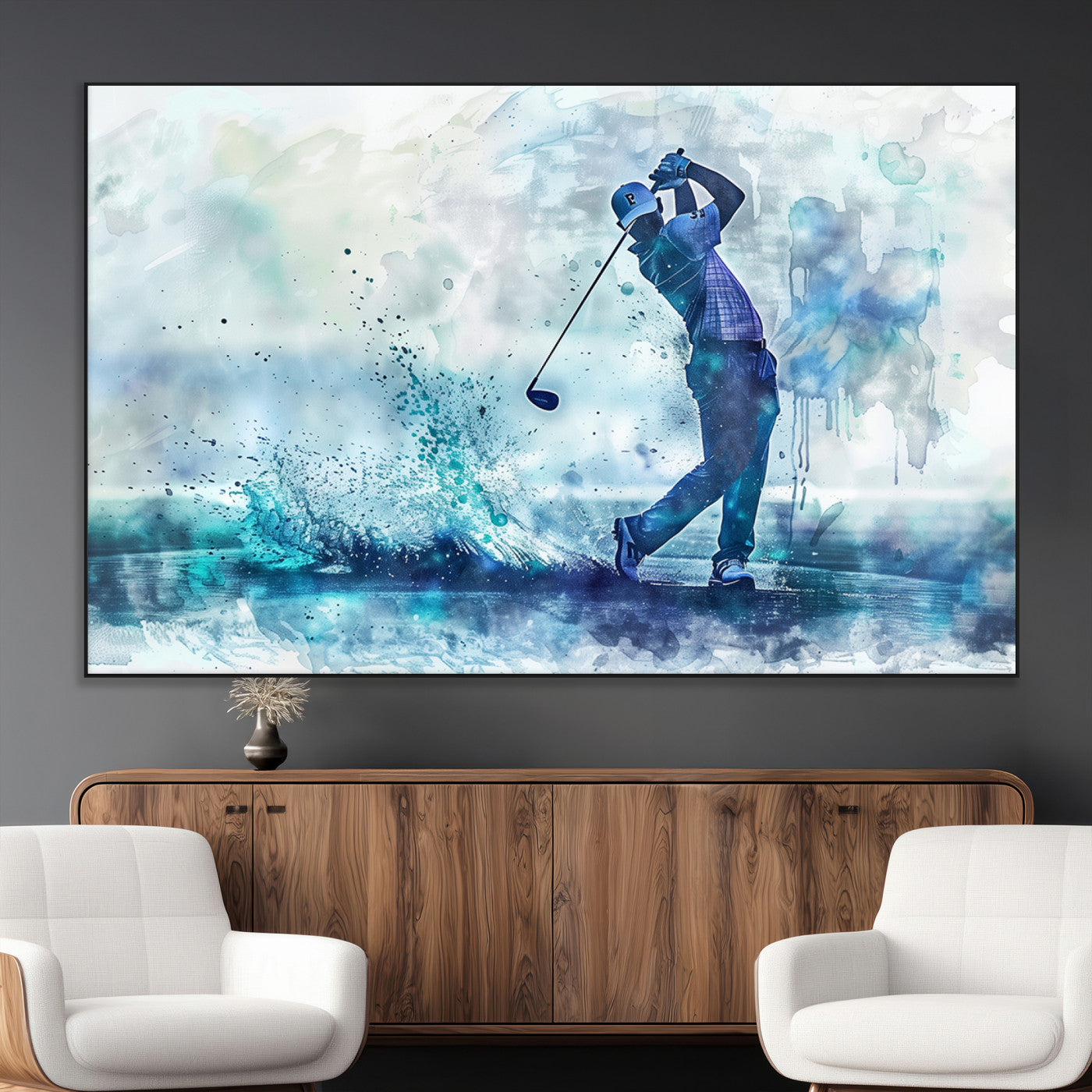 SEG-FC-51X34_Oversize - Golf Swing Wall Art Canvas Print - Sports-Inspired Watercolor Decor - Ready to Hang