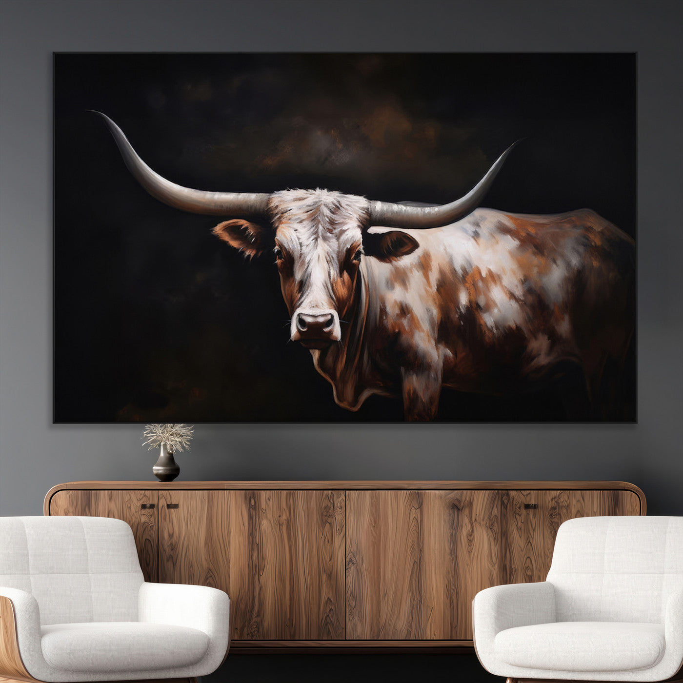 82543-MGV-CV-36X24-Texas Longhorn Wall Art Canvas Print | Western Ranch Decor | Bold Rustic Cattle Artwork | Ready to