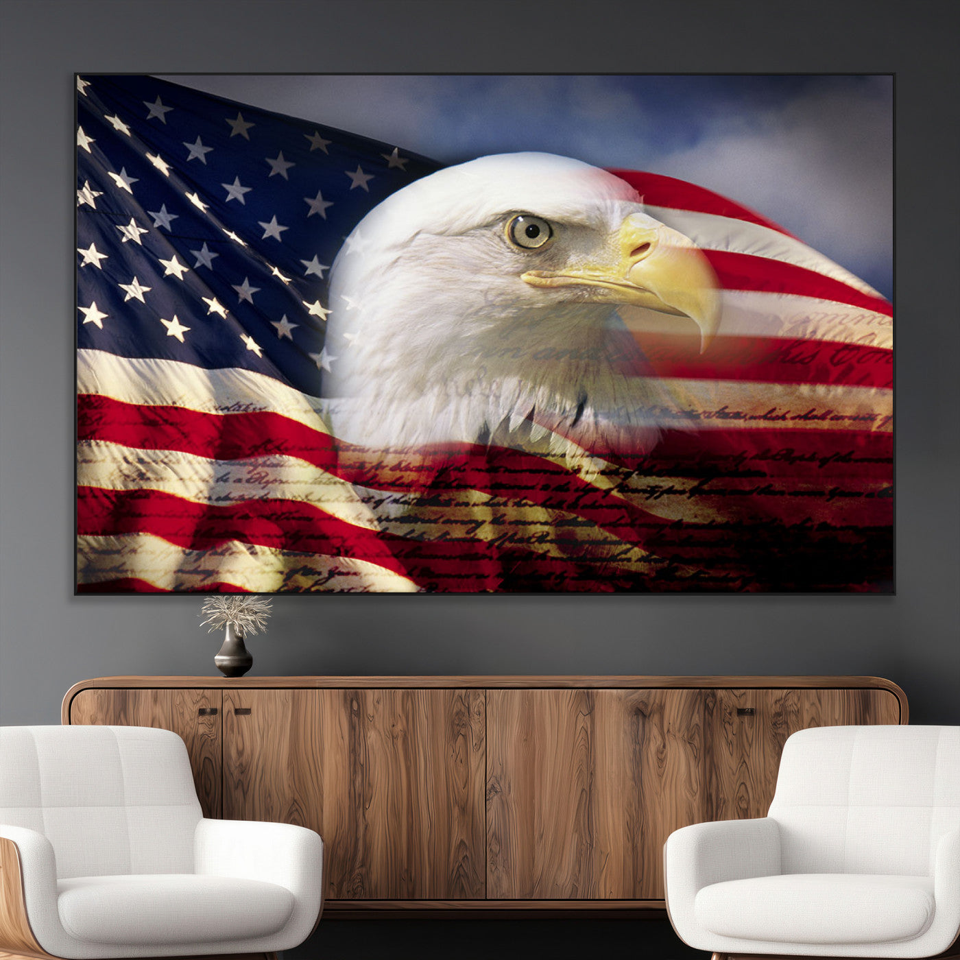 SEG-FC-51X34_Oversize - American Flag Eagle Symbol Wall Art, American Flag Eagle Wall Art Canvas Print