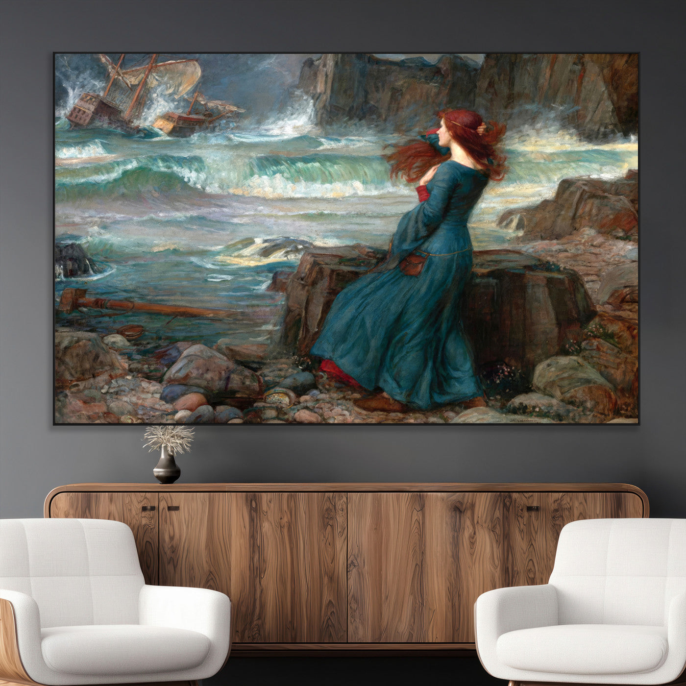 -Miranda by the Shore Wall Art Canvas Print – Tempest Scene Ocean Storm – Ready to Hang