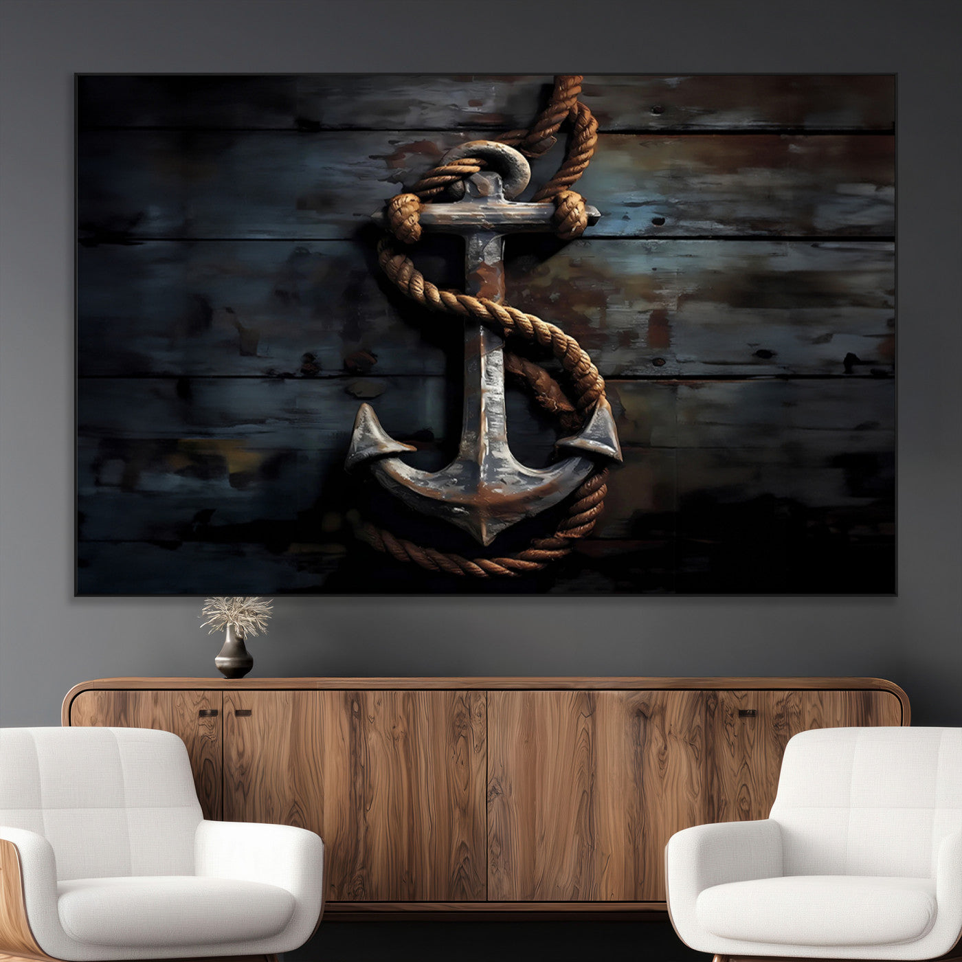 SEG-FC-51X34_Oversize - 3 Panel Grunge Abstract Anchor Wall Art Canvas Print Set