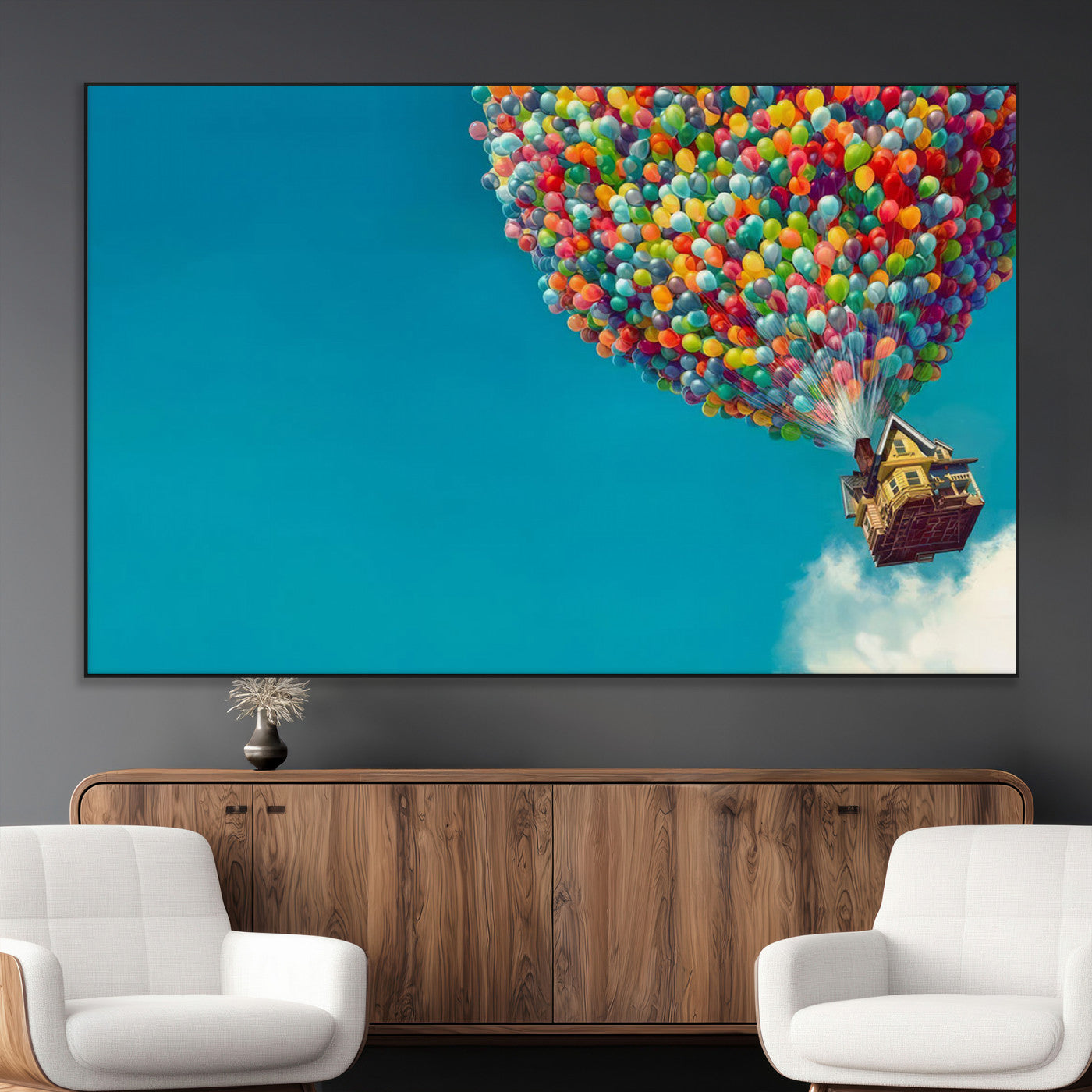 SEG-FC-51X34_Oversize - Carl Fredricksen, Up Movie Wall Art, Colorful Balloon House Art | Whimsical Wall Decor for Living
