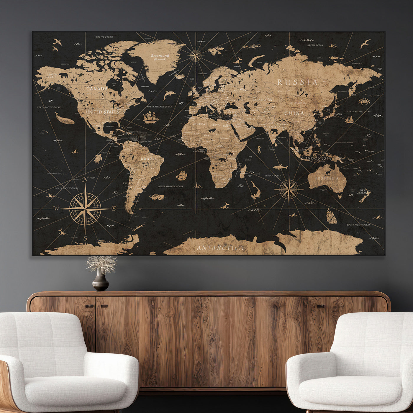 61023-MGV-CV-36X24-World Map Canvas Print – Framed Wall Art for Home Decor