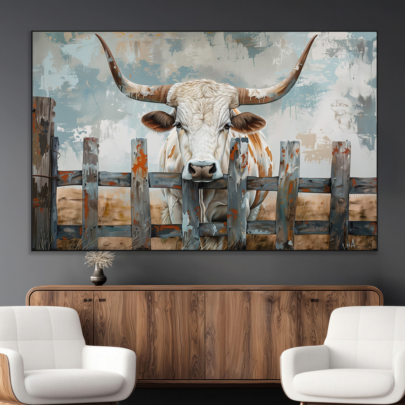 SEG-FC-51X34_Oversize - Vintage Cow Wall Art Canvas Print for Farmhouse Wall Decor Theme, Cattle Wall Art Print