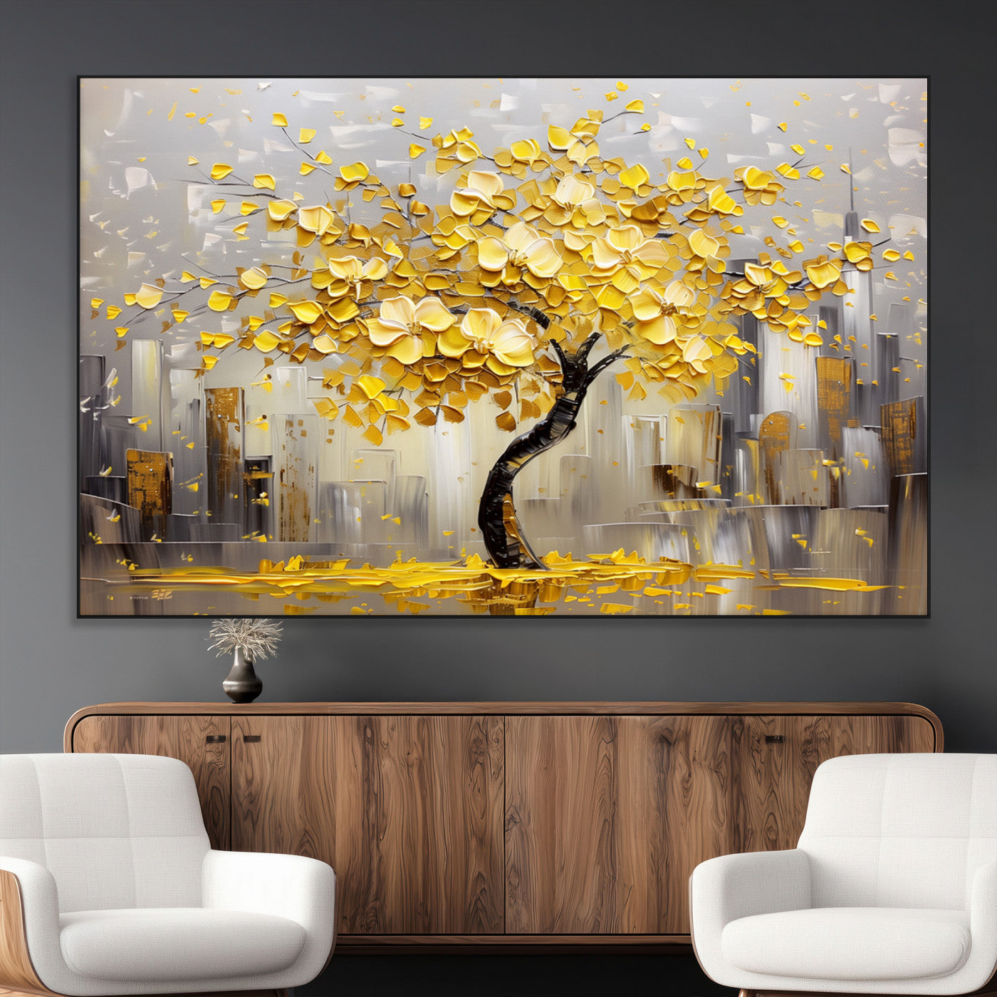 -Golden Tree Canvas Print | Abstract Wall Art for Modern Homes | Ready to Hang Framed Artwork