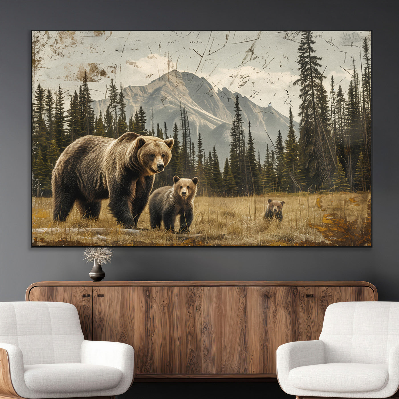 SEG-FC-51X34_Oversize - Rustic Grizzly 399 Bear Family Wall Art Canvas Print