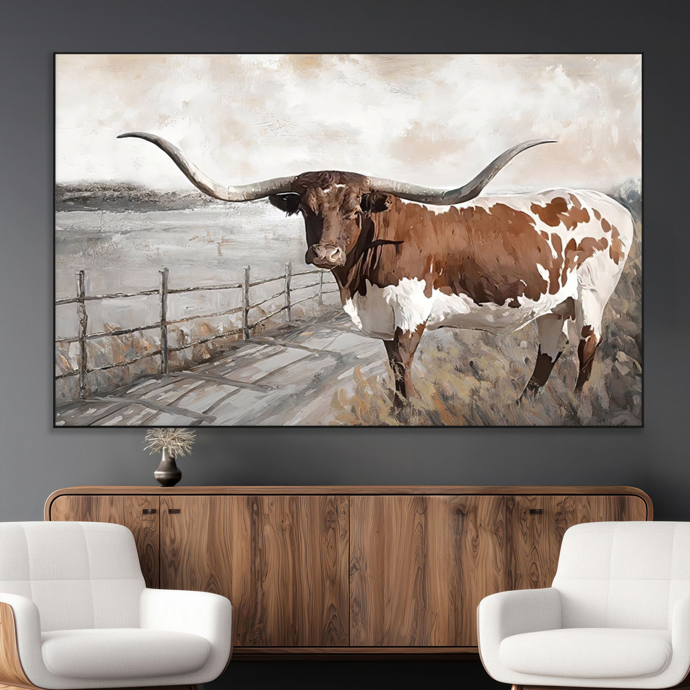 57340-MGV-CV-36X24-Vintage Texas Cow Wall Art Canvas Print, Rustic Longhorn Wall Art | Canvas Print for Farmhouse Decor