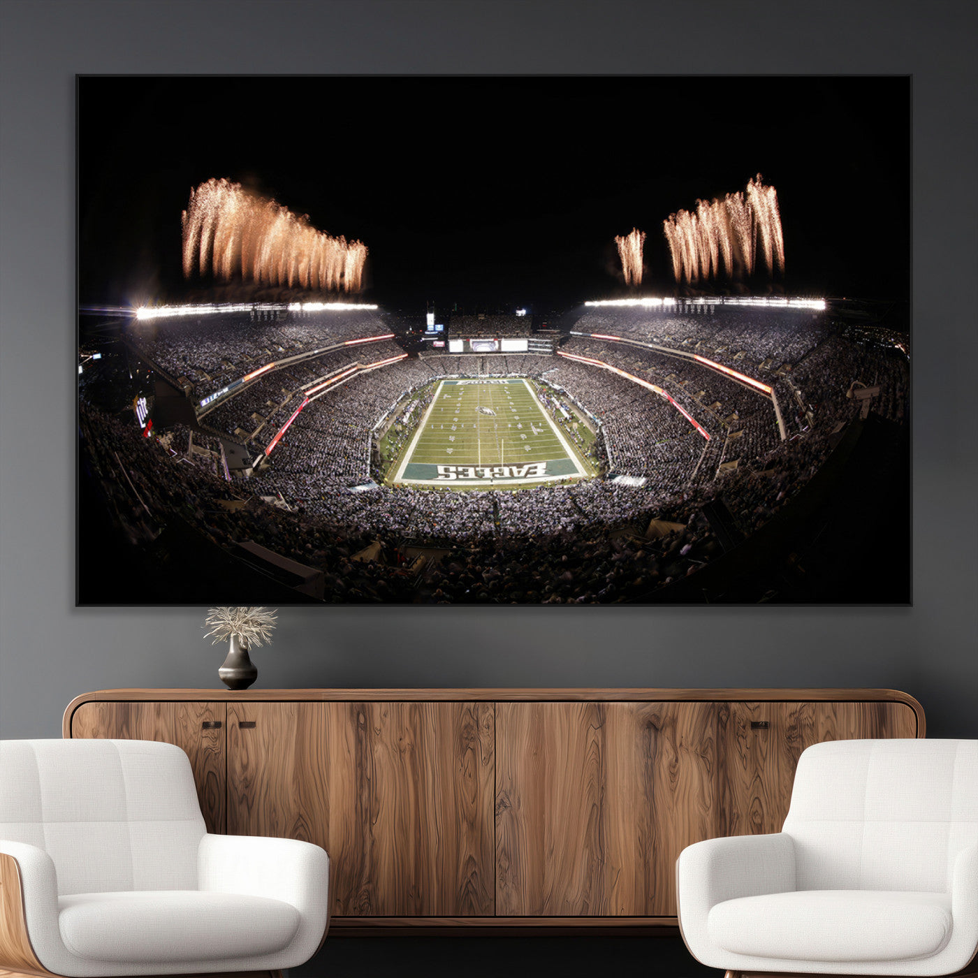 48893-MGV-CV-36X24-Eagles Field Stadium Wall Art - Lincoln Financial Field Fireworks Game Triple Canvas Wall Art -