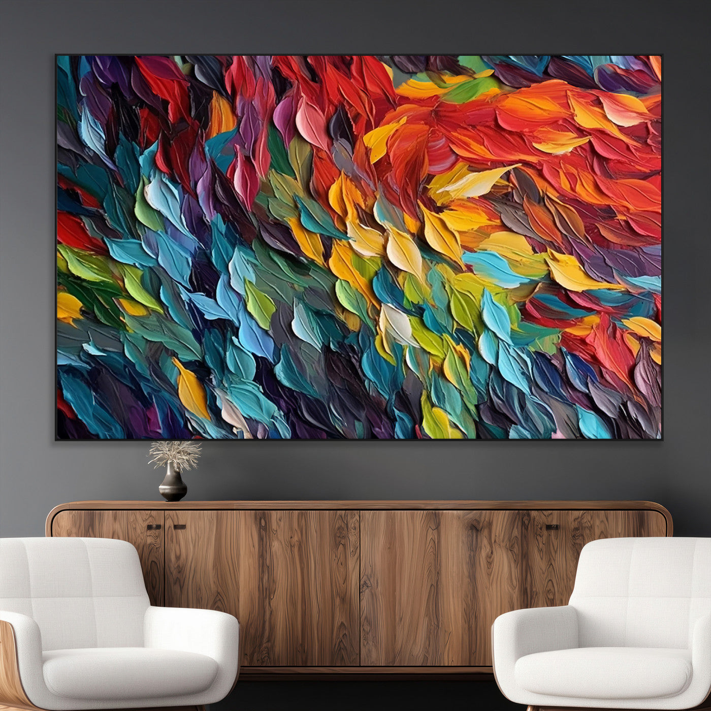 -Vibrant Abstract Leaf Wall Art Canvas Print | Bold Colorful Canvas for Living Room or Office | Ready