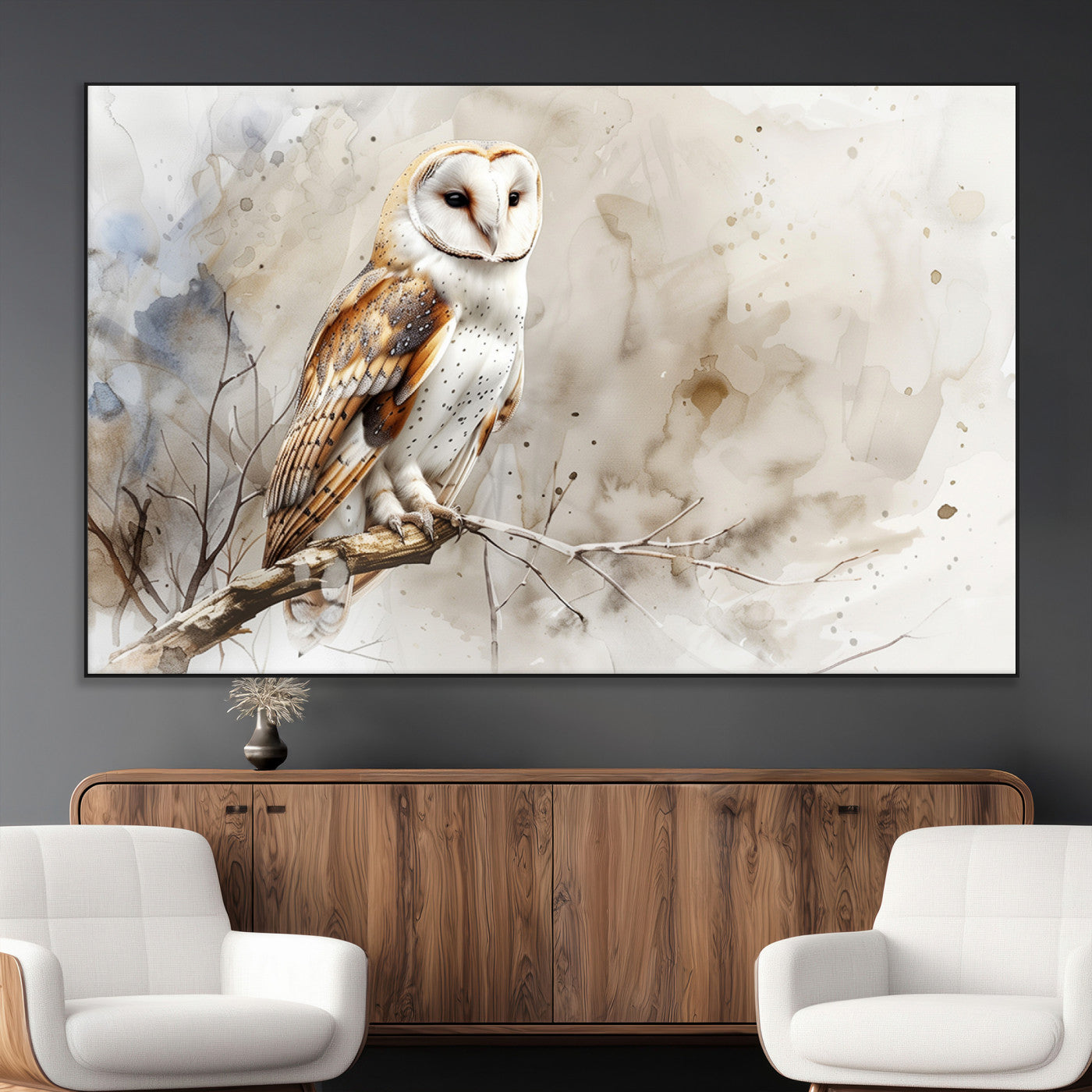 SEG-FC-51X34_Oversize - Barn Owl Wall Art | Watercolor Canvas Print | Perfect for Farmhouse Wall Decor | Ready to Hang
