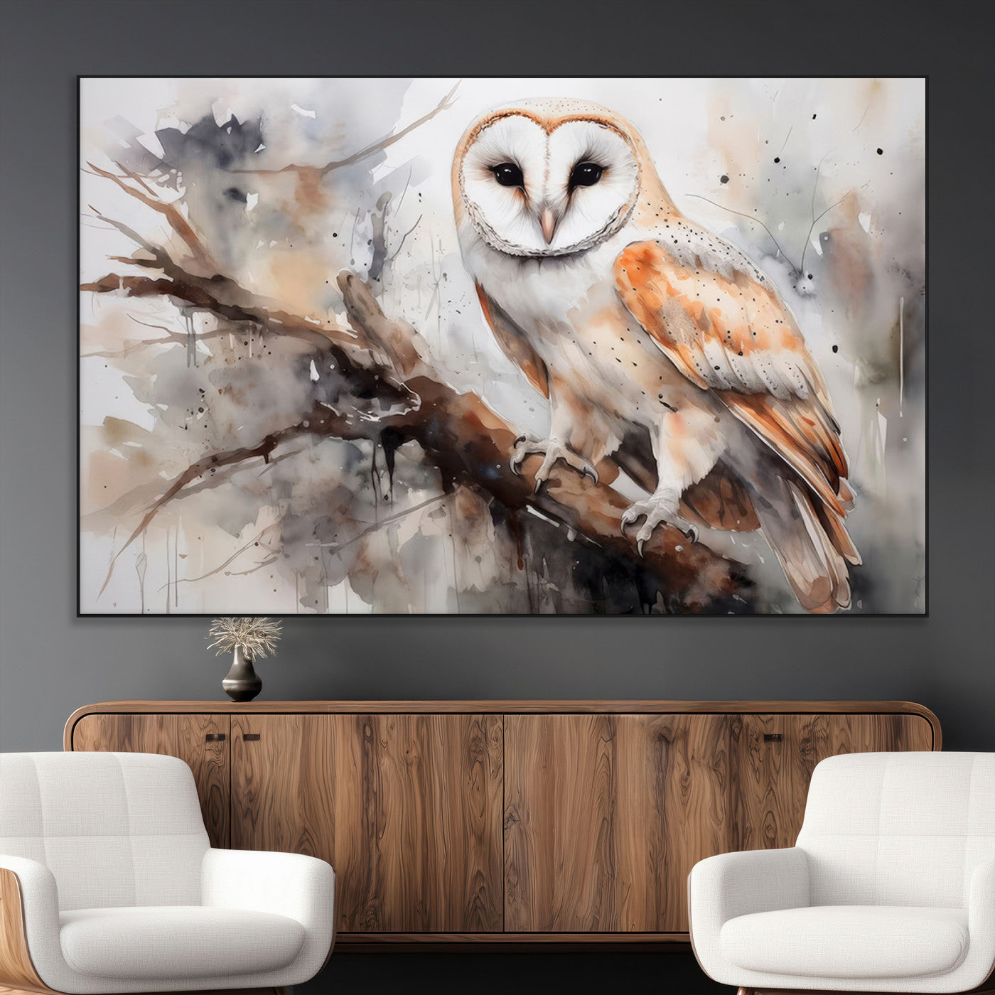 SEG-FC-51X34_Oversize - Barn Owl Wall Art | Watercolor Barn Owl Canvas Print | Perfect for Farmhouse Wall Decor | Ready to