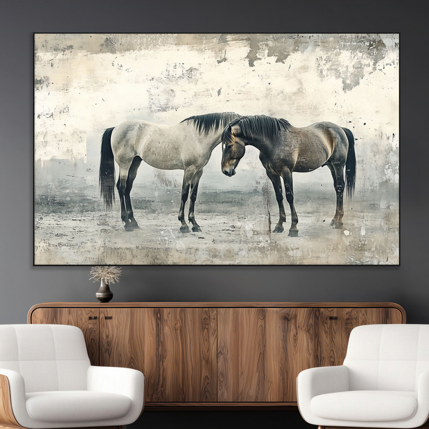 SEG-FC-51X34_Oversize - Chines Style Majestic Horses Wall Art | Ready to Hang and Framed Triptych Print | Western Farmhouse