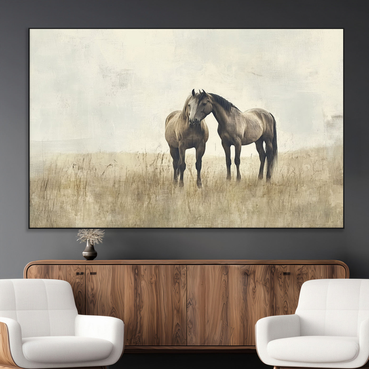 SEG-FC-51X34_Oversize - Chines Style Grunge Horses Wall Art Canvas Print