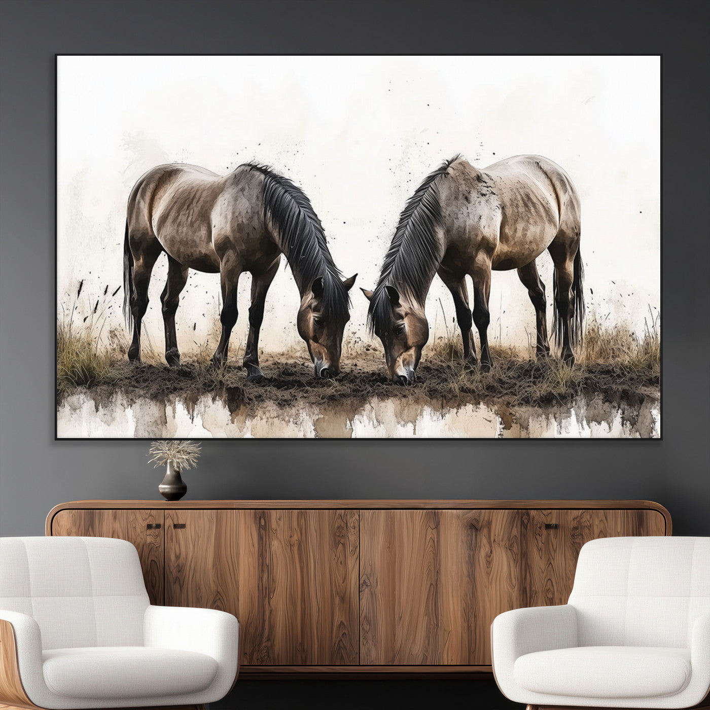 SEG-FC-51X34_Oversize - Chines Ink Style Horses Wall Art Canvas Print