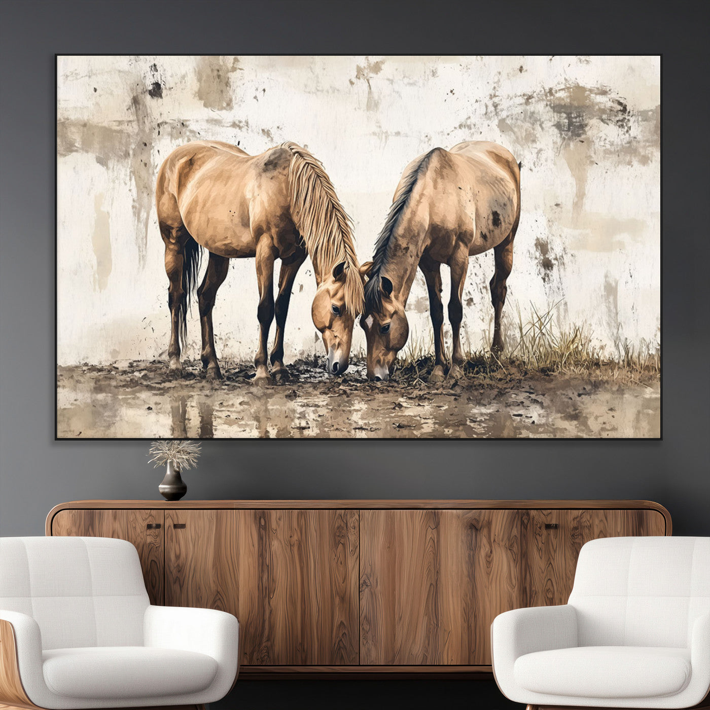 SEG-FC-51X34_Oversize - Vintage Horses Wall Art | Ready to Hang and Framed Triptych | Western Farmhouse Wall Decor for