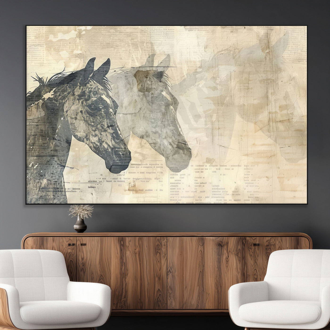 SEG-FC-51X34_Oversize - Abstract Horse Canvas Print | Modern Farmhouse Wall Art | Ready to Hang Framed