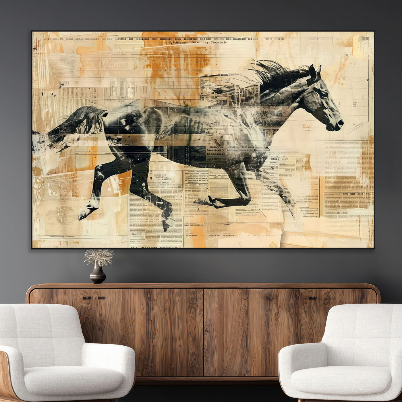 SEG-FC-51X34_Oversize - Chines Style Running Horse Western Wall Art | Farmhouse Wall Decor | Ready to Hang Framed Canvas