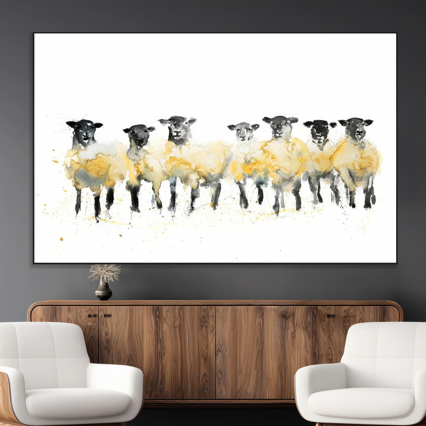 SEG-FC-51X34_Oversize - Farmhouse Wall Art Sheep Print | Ready to Hang Framed Canvas | Rustic Barn Decor