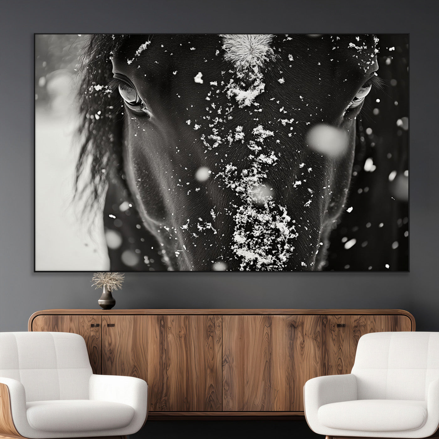 SEG-FC-51X34_Oversize - Winter Horse Snow Wall Art Canvas Print