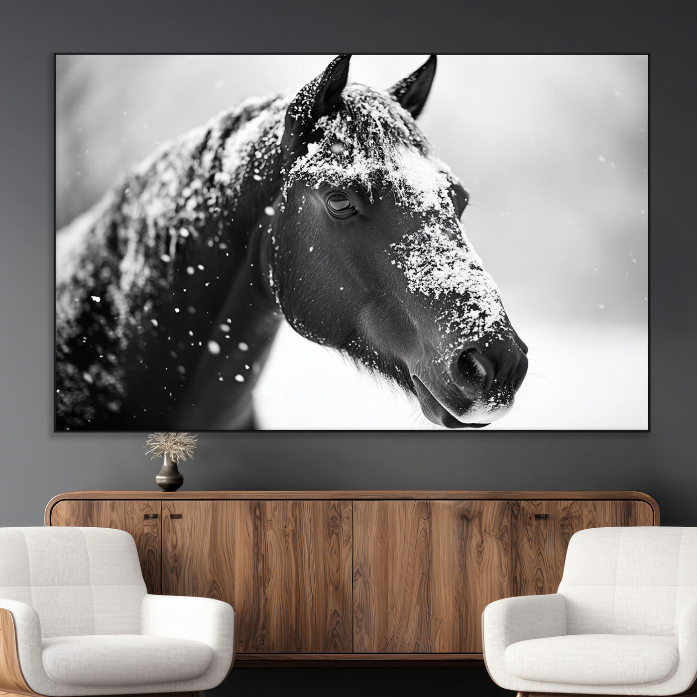 SEG-FC-51X34_Oversize - Horse Canvas Print - Winter Horse Snow Wall Art Canvas Print