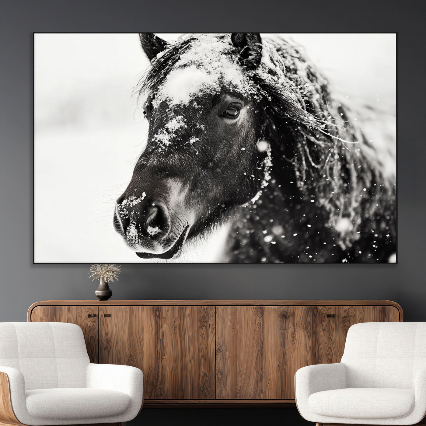 SEG-FC-51X34_Oversize - Framed Black and White Horse Wall Art | Ready to Hang and Framed | Farmhouse and Western Wall Decor
