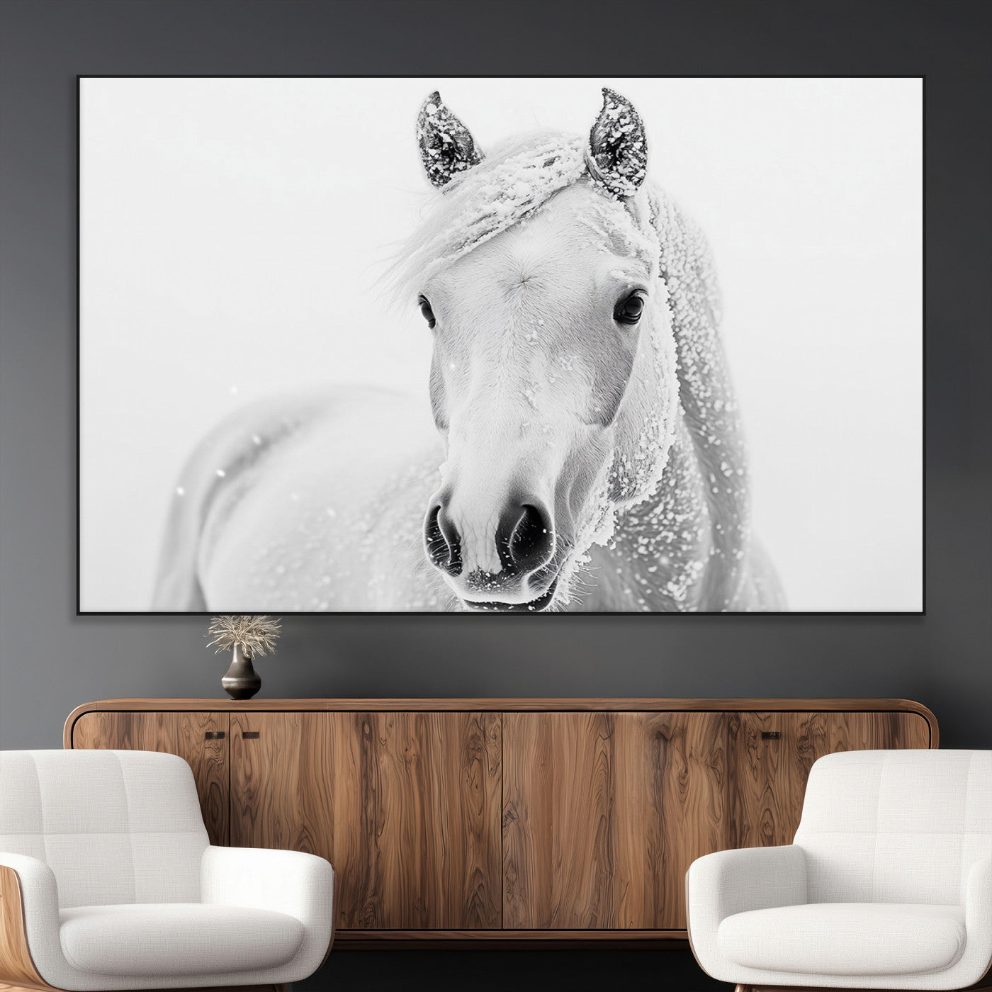 SEG-FC-51X34_Oversize - Majestic White Horse Wall Art | Ready to Hang and Framed | Farmhouse Wall Decor for Living Room